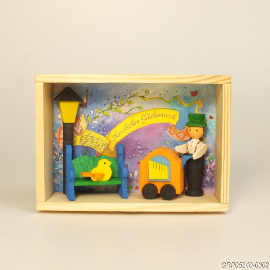 お祝い箱、オルガン弾き - エルツ地方の木製飾り