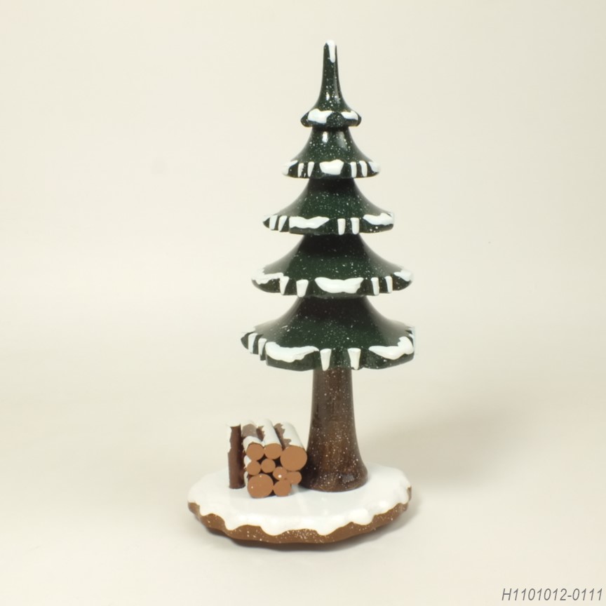 冬の木と薪 - 木製ミニチュア飾り