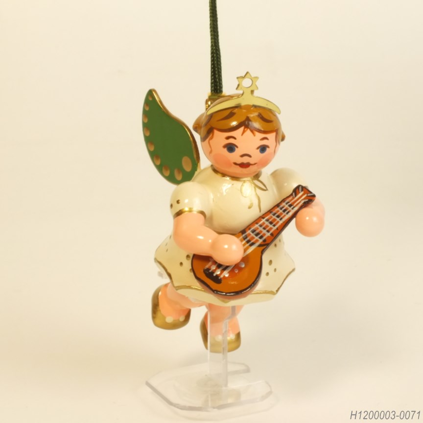 マンドリンの天使 - 木製ミニチュア飾り