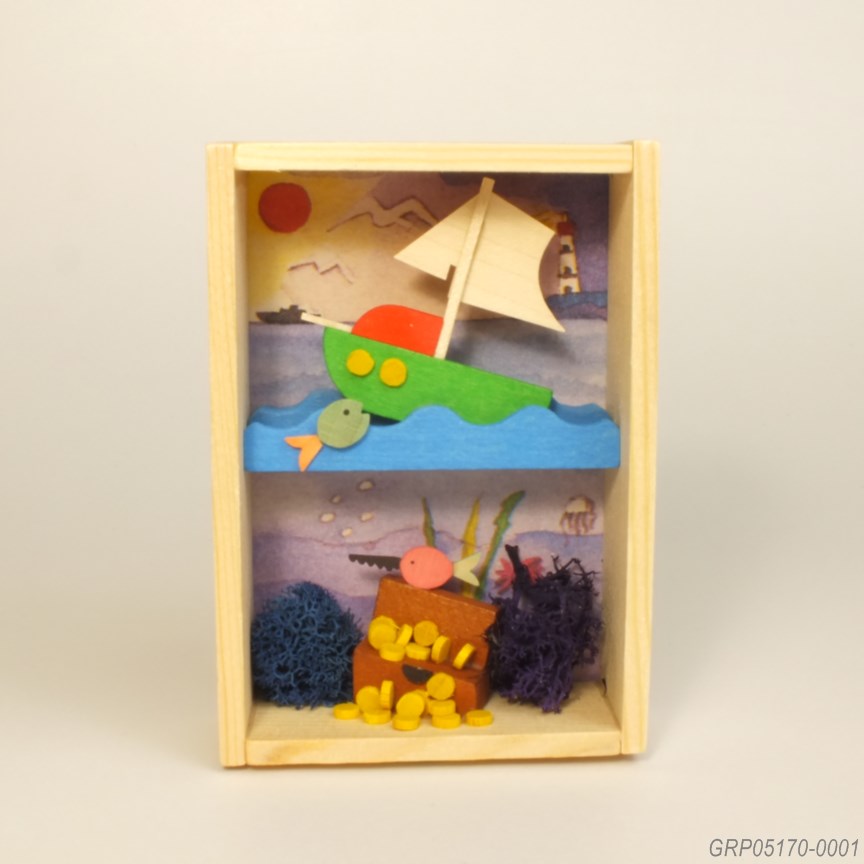 お祝い箱、海の宝 - ドイツ・エルツの木製飾り