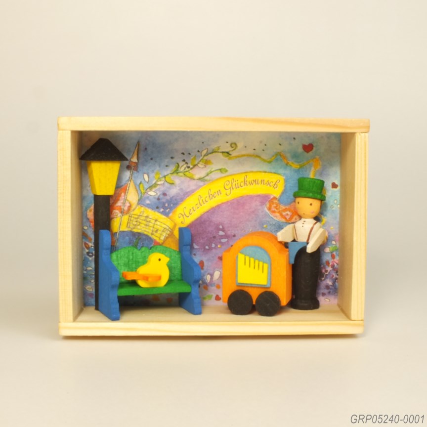 お祝い箱、オルガン弾き - ドイツ・エルツの木製飾り