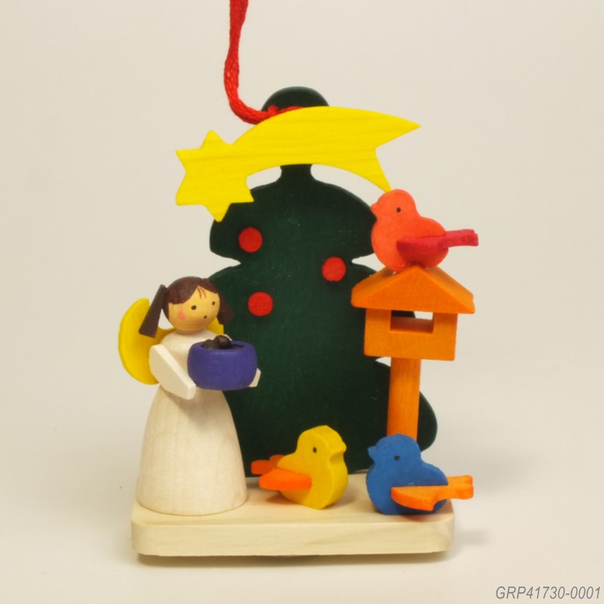 天使とツリー、小鳥 - エルツ地方の木製飾り