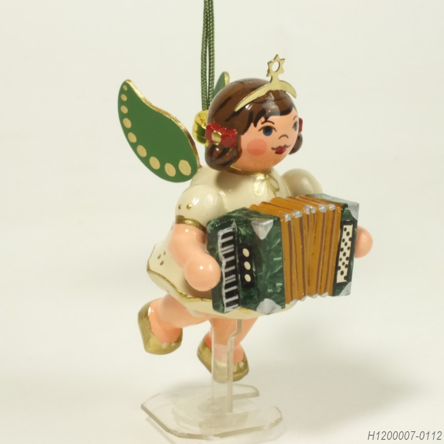 アコーディオンの天使 - 木製ミニチュア飾り