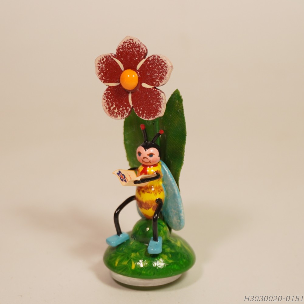 花とミツバチ - 木製ミニチュア飾り