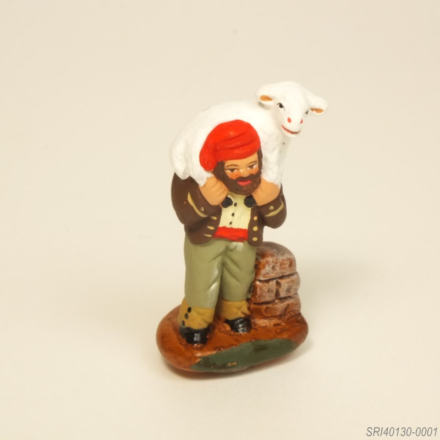 羊を背負う羊飼い - サントン人形 4cm