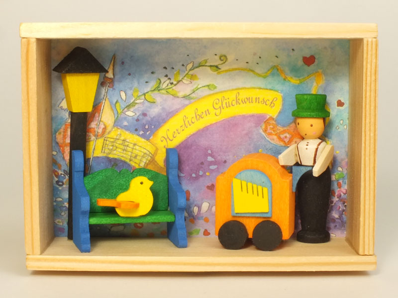 お祝い箱、オルガン弾き - ドイツ・エルツ地方の木製飾り
