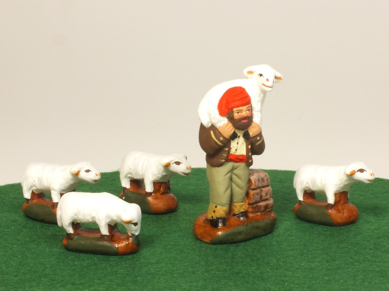 羊飼いと羊 - サントン人形 4cm