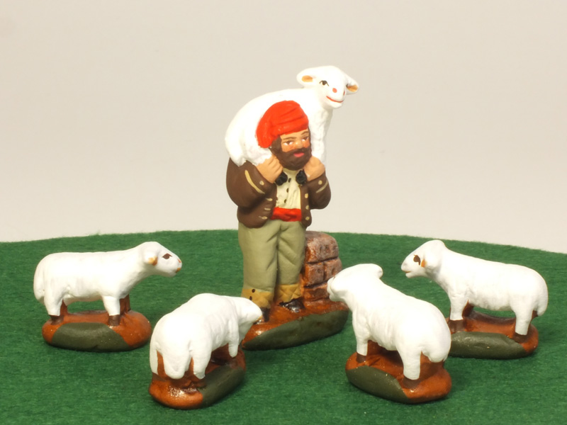 羊飼いと羊 - サントン人形 4cm