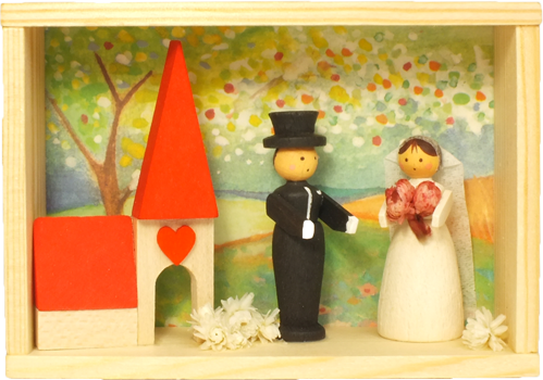 お祝い箱、新婚さん, 木製, 箱入り, 木箱, 人形, ドイツ