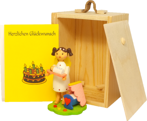 お祝い箱、女の赤ちゃん, 木製, 箱入り, 木箱, 人形, ドイツ
