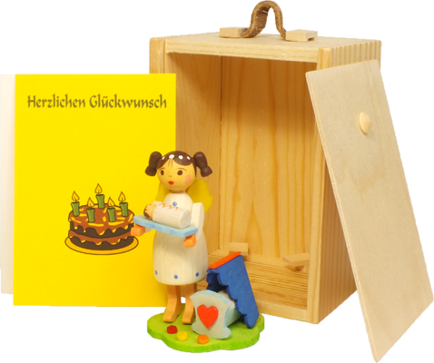 お祝い箱、男の赤ちゃん, 木製, 箱入り, 木箱, 人形, ドイツ