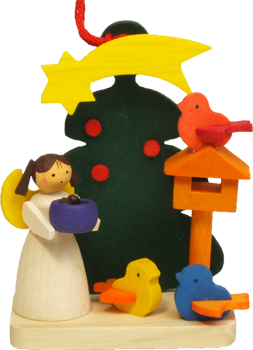 天使とツリー、小鳥, クリスマス, 木製, オーナメント, ドイツ