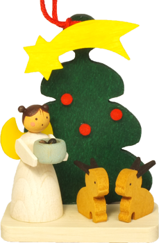 天使とツリー、うさぎ, クリスマス, 木製, オーナメント, ドイツ