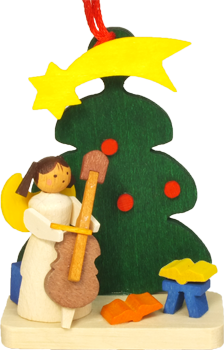 天使とツリー、チェロ, クリスマス, 木製, オーナメント, ドイツ