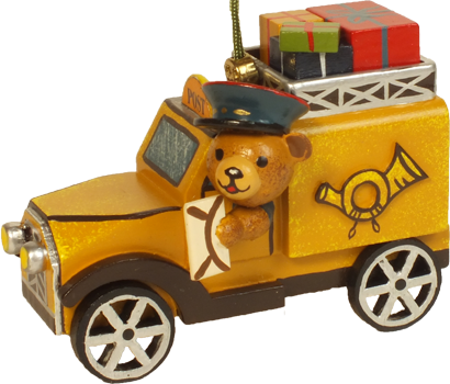 テディと郵便車, クリスマス, 木製, オーナメント, ドイツ