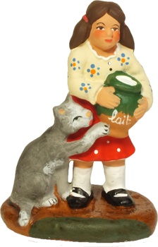 猫と少女, フランス, クリスマス, 飾り, サントン, 人形